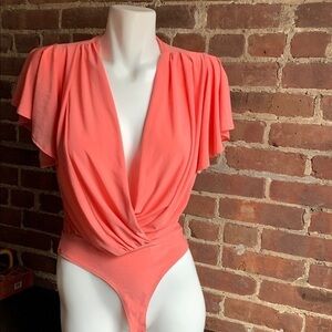 Elegant Coral Drape Bodysuit